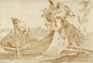 Repülés Egyiptomba, 1725-35 (Toll és barna tinta barna mosással fekete krétán) alkotó: Giovanni Battista Tiepolo